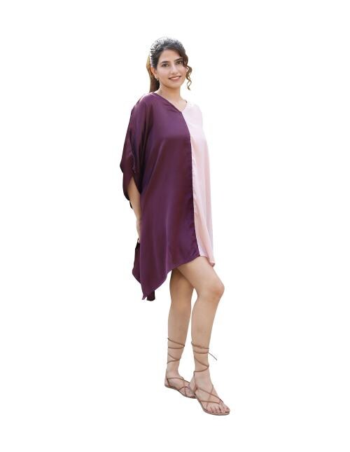 Riara Women's Double Sided Nighty Short Sleepwear Silky Satin Plus Size Nightdress Kimono Robe Dress (Plus Size, Grape Wine & Gossamer Pink)