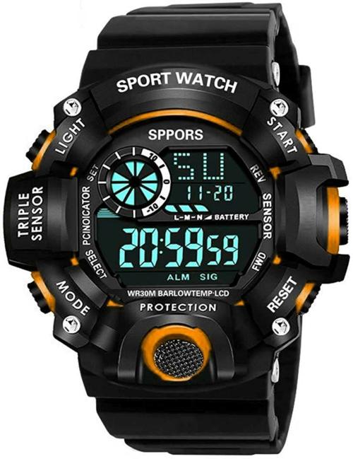 Acnos Digital Black Dial Orange Strap Watch For Men - (SPPORS-ORANGE)