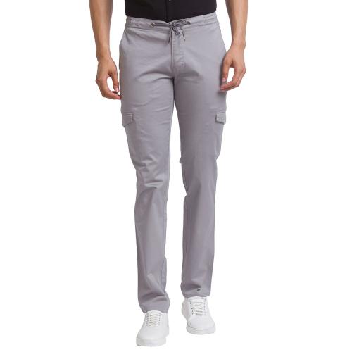 Buy Parx Men Grey Solid Cotton Blend Flat-Front Pants Online at Best ...
