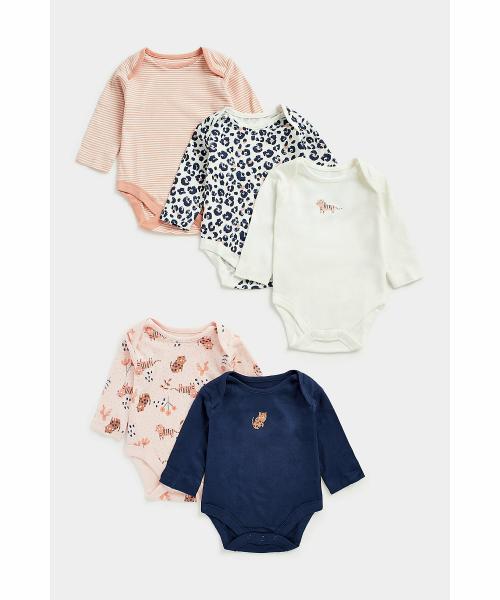 Mothercare Boys Full Sleeves Sleepsuits Cat Prints-Pack of 5-Multicolor