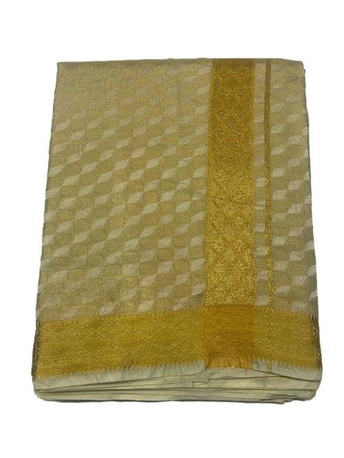 PRAKASAM COTTON COTTON Tissue Gold Jari Dhoti (8 Yard Dhoti (1.30X3.65 mtrs))