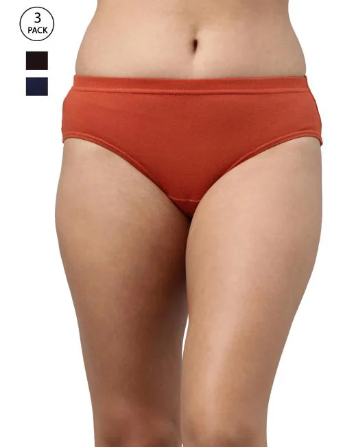 FEELINGS Intimate Solid Soft Cotton Panties for Women Pack of 3 | Stretchable Full Coverage Snug Fit Inner Elasticized Waistband | Assorted Colours