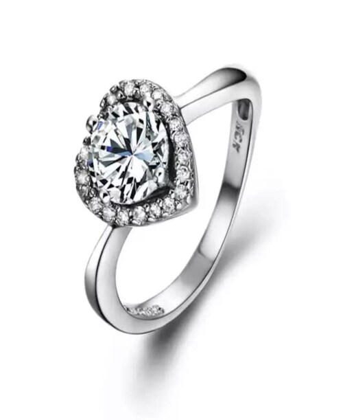 BLOOMSTYLE Women Big Stone Heart Eternity Wedding Bands Promise Ring Stainless steel ring