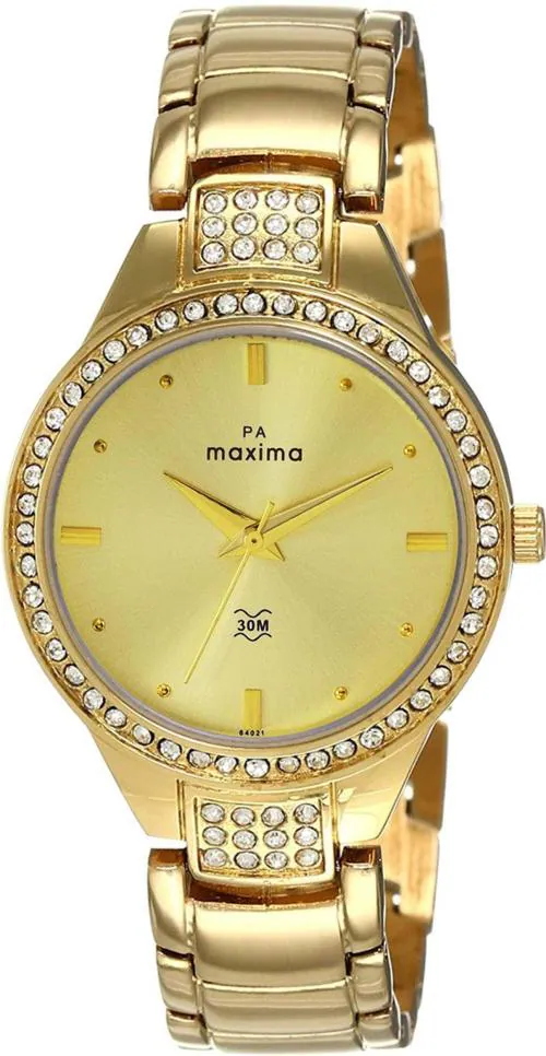 Maxima Analog Gold Dial Gold Strap Watch For Women (O-64021BMLY)
