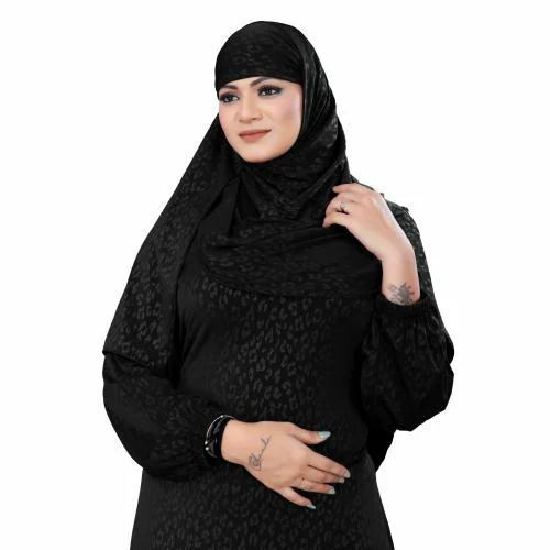 BHUMIFAB burqa Black Embossed Solid Burqa With Hijab Black