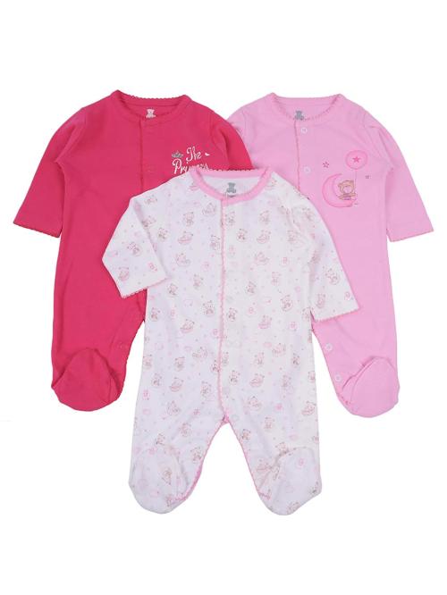 I Bears Full Sleeves Rompers for Baby Boys and Baby Girls Made of 100% Cotton Footies Bodysuit Set(White,Pink 0-1 Month) Pack of 3
