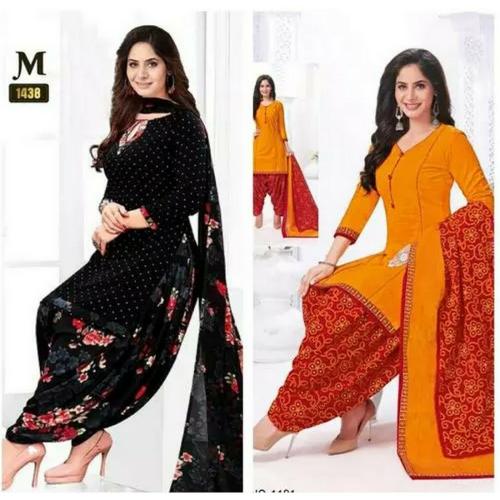 EVERETHNIC Women's Multi Colour Crepe Printed Unstitched Salwar Suit Material (Combo Of 2)-BLACK-YELLOW