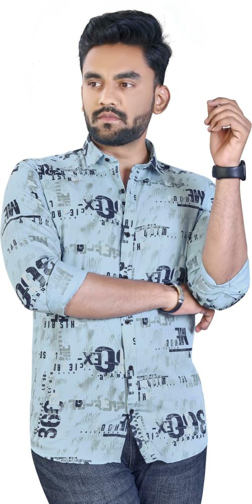 Buy Adwyn Peter Men Blue Printed 100 Cotton Single Shirt Online at