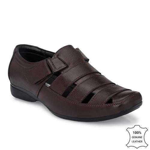 Dazzer 1111 Brown Velcro Genuine Leather Roman Sandal For Men Size UK 9