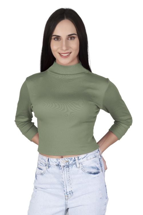 AD2CART A5064 Women's Lycra Basic Solid High Neck 3/4 Sleeves Stretchable Midi Bodycon Mini Dress for Women