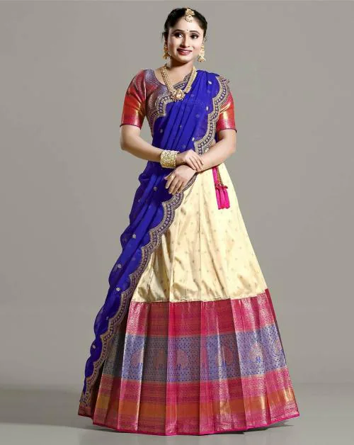 HALFSAREE STUDIO Blue Banarasi silk Pattu Lehenga for Women