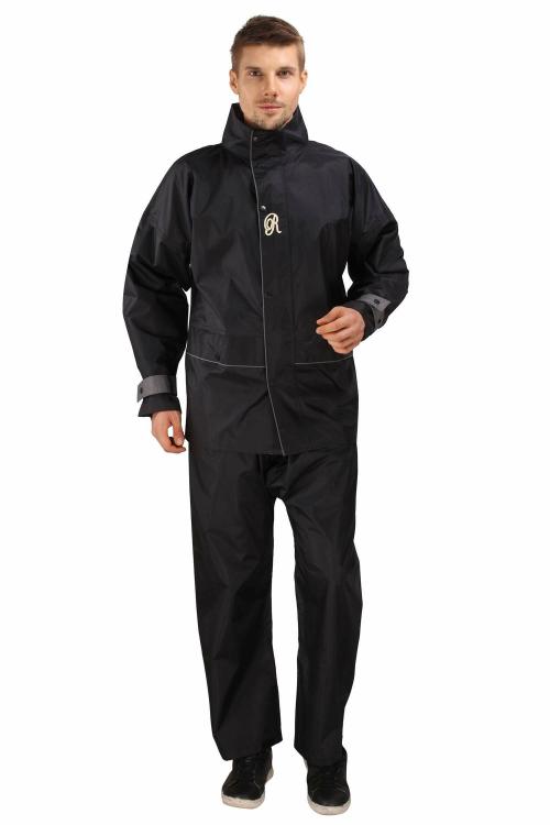 Real Saphiredc Nylon Round Neck Rain Suit | Seam Sealed & Hooded | with Zipper and Snap Fasteners | Full Sleeve with Adjustable Straps at the Cuff | Reflected Back Strip | Rain Suit for Men (XXL, Black)