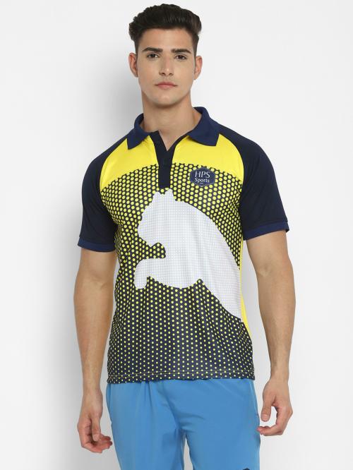 HPS Sports Men Yellow Polycotton Printed T-shirt (M)