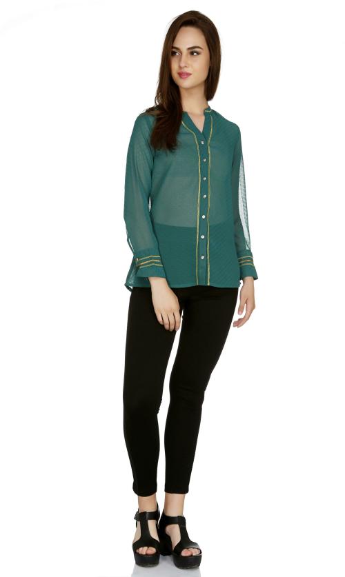 Fusion Beats Women Dark Green Lace Polyester Top