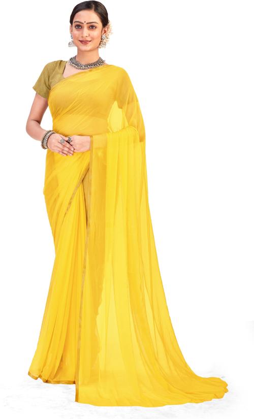 IrisTheStudio Women Yellow Jacquard Solid, Plain Banarasi Saree - Pr_Plainjac