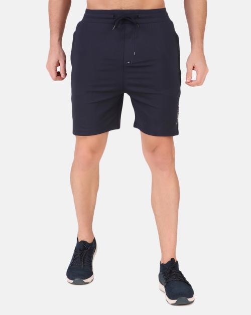 FITINC Navy Blue Stretchable Shorts for Gym, Running, Jogging, Yoga, Cycling, and Active Sports