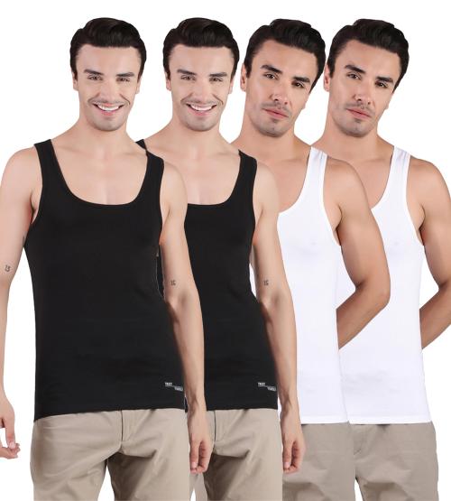 FREECULTR Men's Black, Black, White, White Solid 100% Cotton Vest