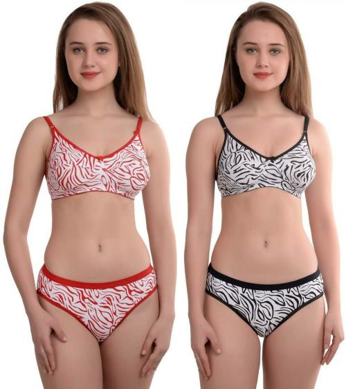 SSoShHub Women Multicolor Printed Cotton Blend Pack Of 2 Lingerie Set (38B)
