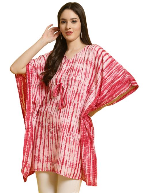 Fabflee Red Crepe Printed Top For WomenWomen Tops | Tops | Kaftan Top | Kaftan | Kimono Sleeve | Printed Kaftan Top | Tops for women