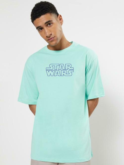 Bewakoof Men's Green Manga War Back Graphic Printed Round Neck Short Sleeve Oversized T-shirt