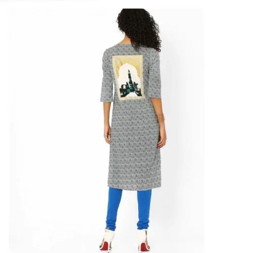 Aurelia woman cotton printed blue kurta