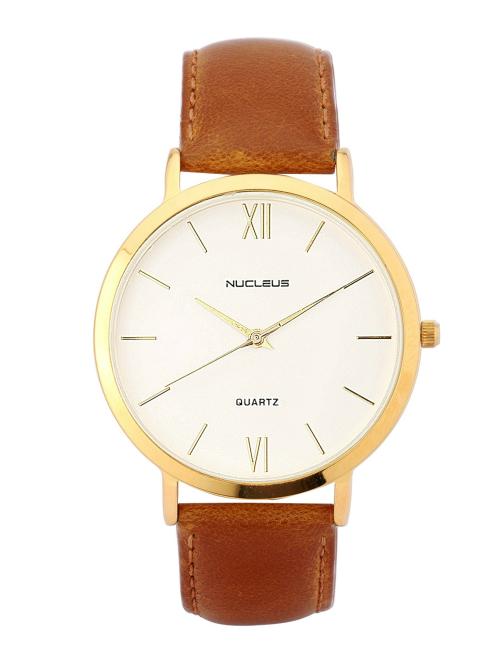 Nucleus Analog White Dial With Brown Strap Watch For Men and Women LGWB