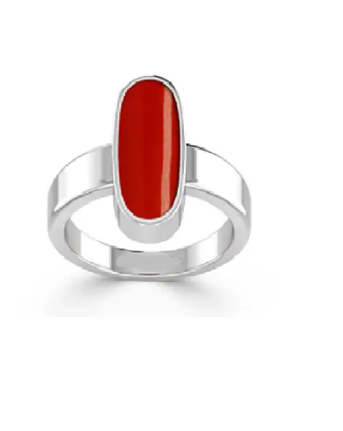 Coral Ring with Natural & Certified Moonga Astrological Stone Coral Silver Plated Ring