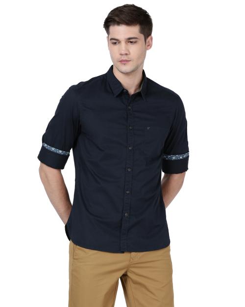 t-base Full Sleeve Cotton Solid Giza Twill Shirt For Men - Navy