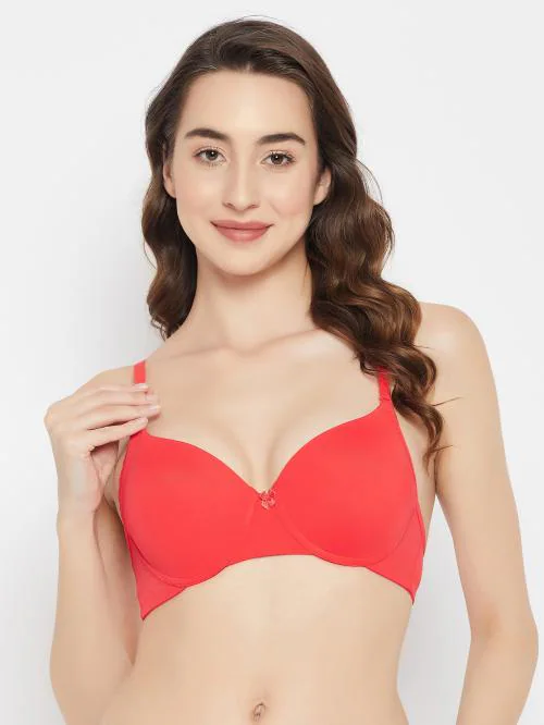 Clovia Red Solid Polyamide Push-up Bra