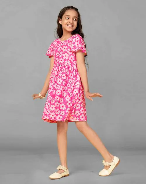 Fashion Dream Girls Pink Floral Printed Polycotton Frock | Dresses | Kids Wear | Girls Dress | Kids Dress | Frock | Frock Girls | Girls Frock | Dresses For Girls | Kids Girl Dress | Frock For Girls | Baby Girl Dresses