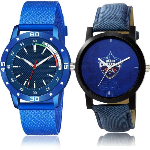 NEUTRON Best Fashionable Casual And Delhi Capitals Squad (Dc) Ipl Blue Colour Analog Plastic And Genuine Leather Belt 2 Watch Combo For Boys And Men - BRM31-IPL2