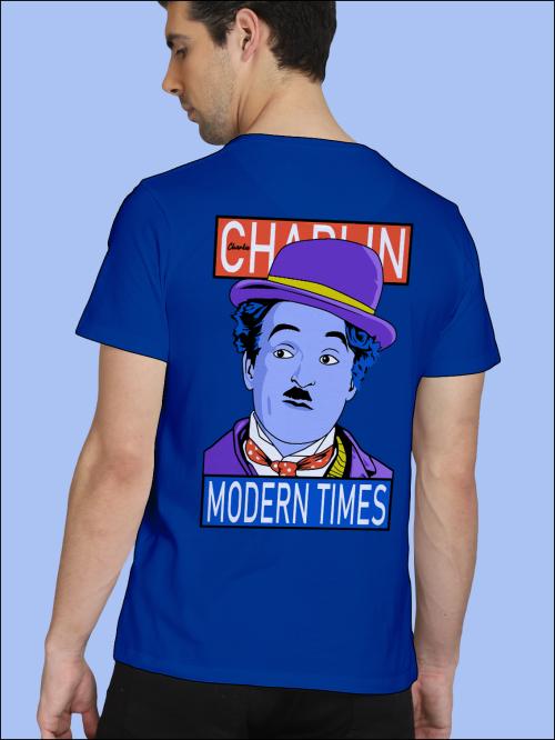 BLISSINK Carli Caplin Front And Back Printed Blue Cotton Tshirt for Men