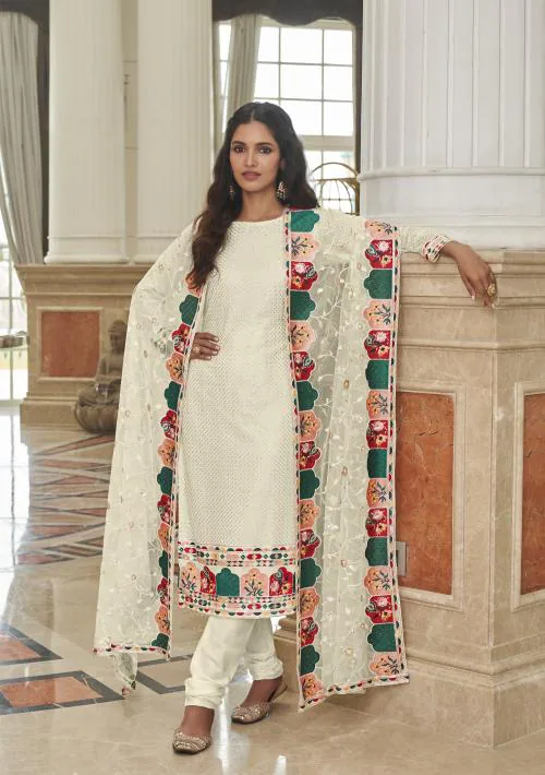 KREATAGHNA COLLECTION Women's Santoon Salwar Suit Dress Material (White)