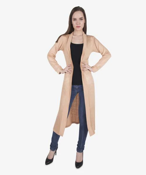 Sweekash Solid Viscose Knee Length Full Sleeve Regular Beige Shrug for Women