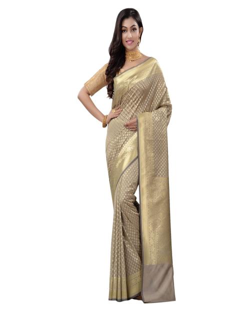 Naeusa Uppada Woven Banarasi Silk Saree Dark Tussar Colour with Blouse for Women
