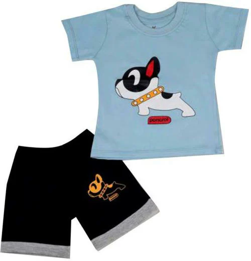 RCK ROCKERS Infants Light Blue Printed Cotton Blend T-Shirt & Shorts Sets (0-3M)