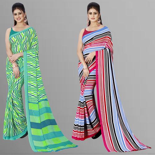 Anand Women Multicolor5 Self Design Pattern Georgette Pack of 2 Saree With Blouse