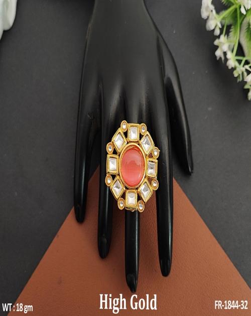 OYE KUDIYE High Gold Polish Fancy Design Party wear beautiful Kundan Stones Kundan Finger Ring Dark Pink