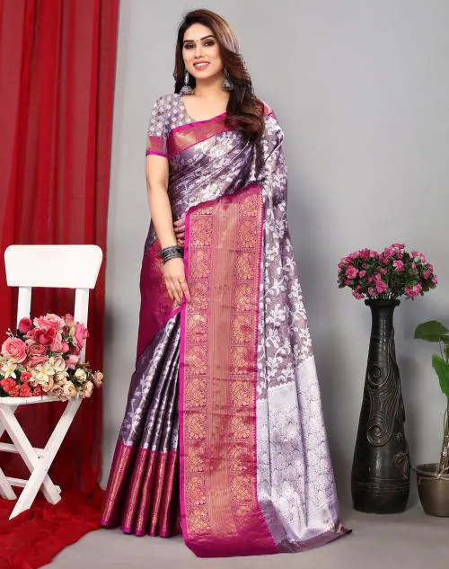 Satrani Art Silk Silver & Blue Color Saree with Blouse piece | sarees for Women| saree | sarees