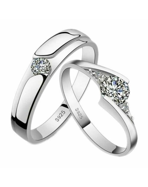 Jewel Panda Unisex Silver Plated Adjustable Couple Rings With Zirconia