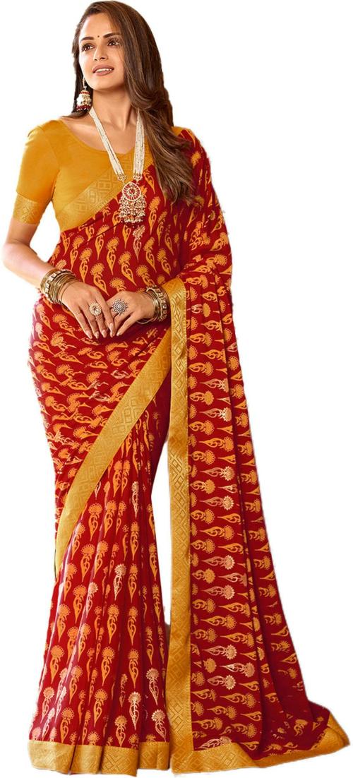 omeeka Women Maroon Printed Georgette Daily Wear Saree, 5.5 m