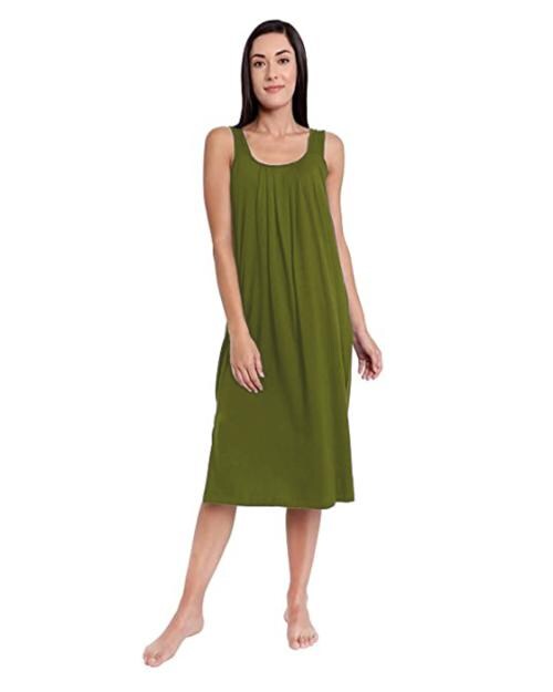 TWGE Cotton Full Length Camisole for Women - Long Inner wear Petticoat - Plus Size Nighty - Kurti and Suit Slip - Olive Pack of 1