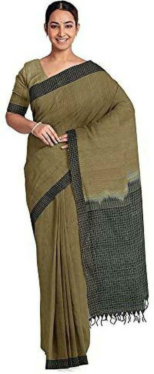 Handlooom.com Women Green Solid Pure Cotton Handloom Saree