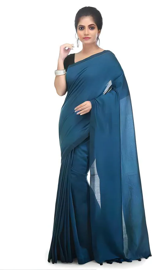 PAVANKUMARWEAVES plain blue saree