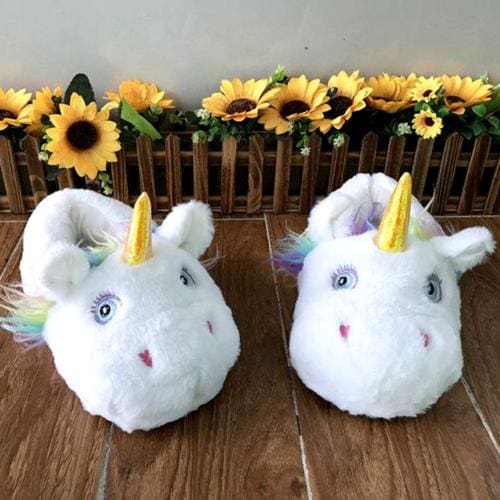 KOMTO Kids White Unicorn Home Shoes Cute Cartoon Warm Non-Slip Floor Indoor Plush Slippers Unisex (1 Pair)