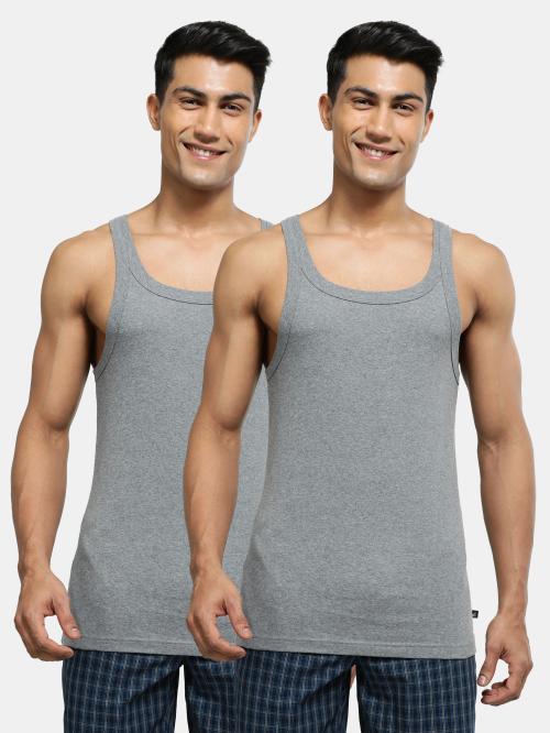 Jockey US26 Men's Grey Solid Pack of 2 Cotton Sleeveless Vest