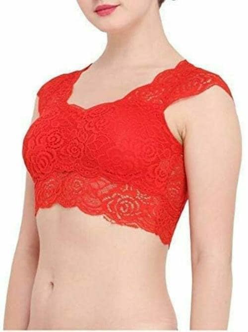 WOMEN DATA Lace and Cotton Solid Sleeve Blouse Sari Bra