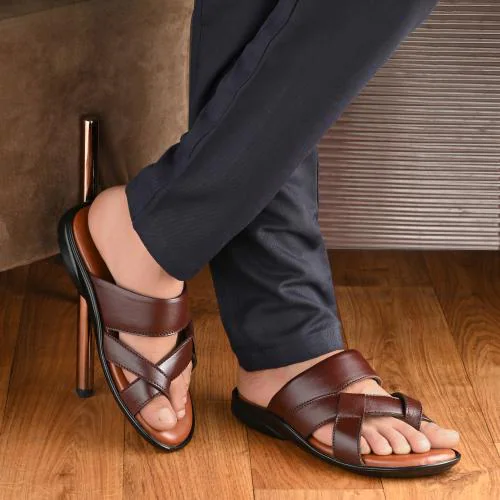 G Walk 100% Genuine Leather Slip on Slippers For Men (Brown)