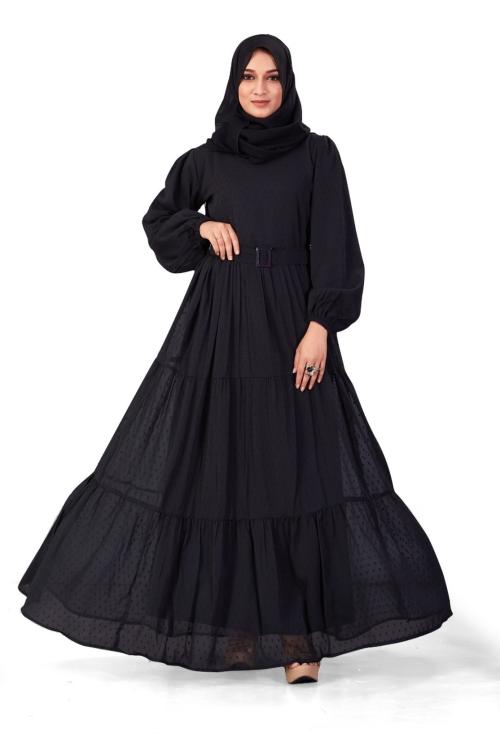 SARINKU A46 Black Georgette Self Design Abaya