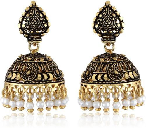 Vighnaharta Black Silver Jhumki Earring (Women)
